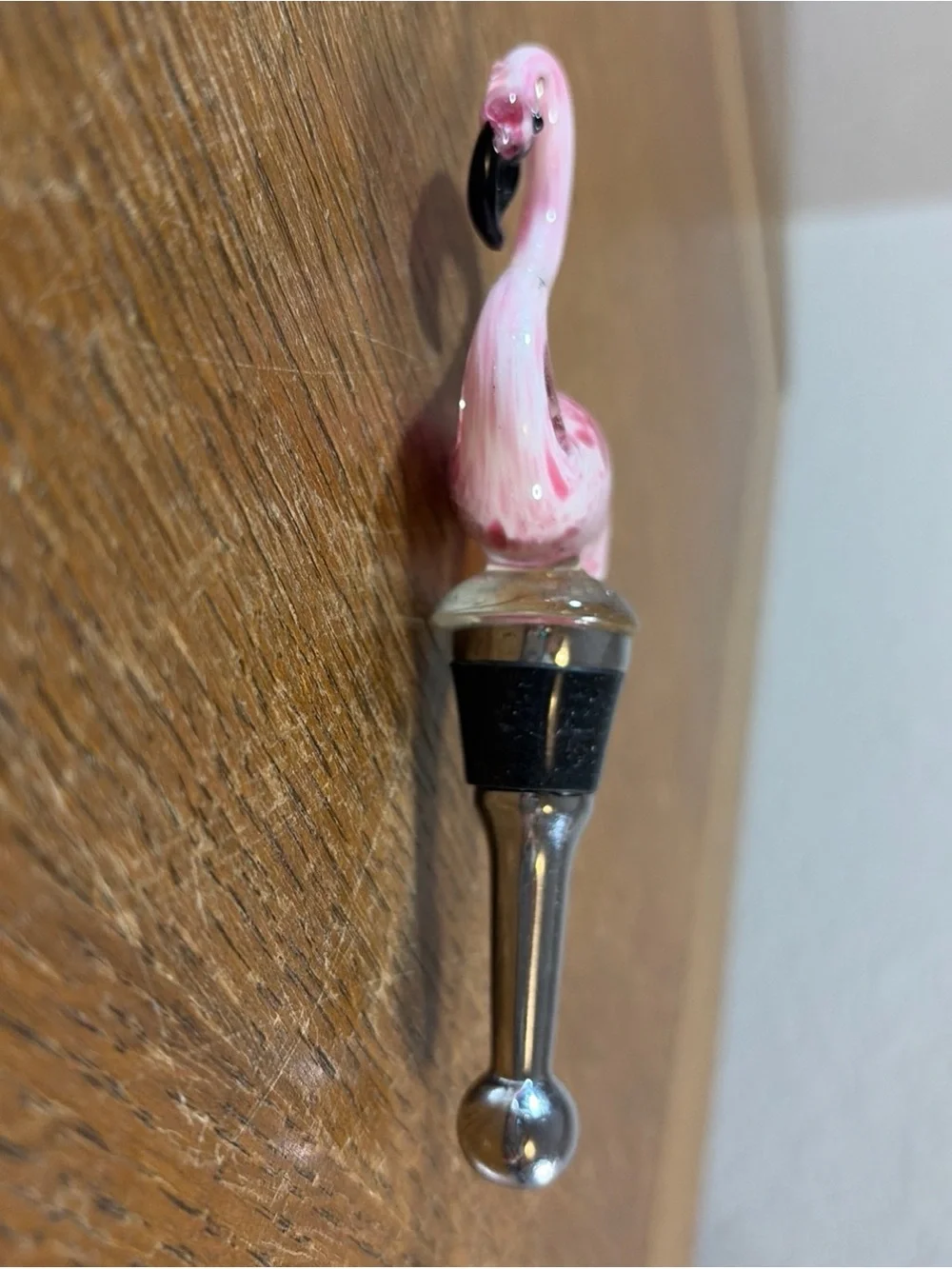 Pink Flamingo Glass Wine Bottle Stopper Murano Style Art Glass Beachy Coastal